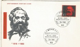 ALEMANIA FDC BONN 1968 CENTENARIO KARL MARX COMUNISMO - Karl Marx