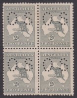 Australia 1915 Kangaroo 2d Grey 3rd Wmk Die 1 Perf OS Block Of 4 MH - Ongebruikt