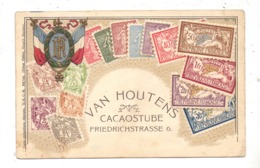 1000 BERLIN, Friedrichstrasse 6, Van Houtens Cacaostube, Briefmarken-Präge-Karte, Druckstelle, Leicht Fleckig - Mitte