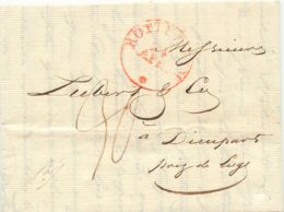 NIEDERLANDE VORPHILA "ROTTERDAM" Gr. Roter K1 Transitbrief Einfachtaxe DIEUPART - ...-1852 Préphilatélie