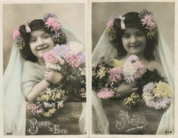 Tres Jolie Petite Fille Fleurs  Et Voile 2 Cartes Differentes - Other