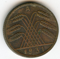 Allemagne Germany 10 Reichspfennig 1931 A J 317 KM 40 - 10 Rentenpfennig & 10 Reichspfennig