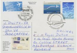 NIEDERLANDE 1984 "Uiver"-Erinnerungs-Sonderflug A. Sonderflugpostkarte MELBOURNE - Luftpost
