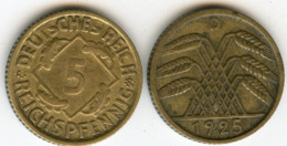 Allemagne Germany 5 Reichspfennig 1925 D J 316 KM 39 - 5 Renten- & 5 Reichspfennig