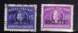 TRIESTE A 1949 1952 AMG - FTT ITALIA ITALY OVERPRINTED RECAPITO AUTORIZZATO LIRE 15+20 SERIE COMPLETA USATA USED OBLITER - Fiscale Zegels