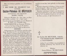 Burgemeester Gaston De Bruycker Maria Valck Wichelen 1958 Mortuaire Doodsprentje Bidprentje - Wichelen