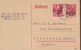 Deutsches Reich Uprated Postal Stationery Ganzsache BAYERN M. Aufdruck MÜNCHEN 1920 STEINBERG Holstein - Cartes Postales