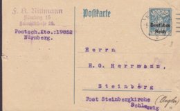 Deutsches Reich Postal Stationery Ganzsache BAYERN M. Aufdruck NÜRNBERG 1920 STEINBERG Holstein - Cartoline