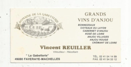 Carte De Visite , Grands Vins D'Anjou,Vincent REUILLER ,viticulteur, 49 ,FAVERAYE-MACHELLES , 2 Scans - Tarjetas De Visita