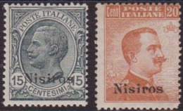 336 ** 1921 - F.lli D’Italia Soprastampato N. 10/11. Cat. € 600,00. SPL - Egeo (Nisiro)