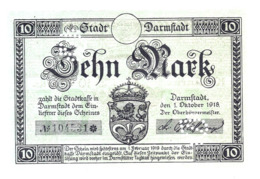 AK-div.28-398 -   Darmstadt - 10. Mark  V. A. Oktober 1918  Nr. 104531  - Lochentwertet - [11] Local Banknote Issues