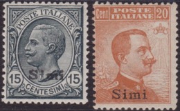 354 ** 1921 Simi - F.lli D’Italia Soprastampato N. 10/11. Cat. € 825,00. SPL - Egeo (Simi)