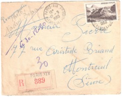 PARIS XIX Avenue De LAUMIERE Lettre Recommandée Des Montreuil Mont Gerbier De Jonc Yv 843 Ob 19 9 1950 - Storia Postale