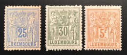 1882 25c-30c-5f Michel 52A, 53A, 56B = 295€, VF Mint * Original Gum (Luxembourg Yv 54-55-58 Neuf TB Luxemburg - 1882 Allegory