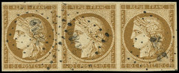 EMISSION DE 1849 - 1a   10c. Bistre-brun, BANDE De 3 Obl. PC, Jolie Nuance, TTB. C - 1849-1850 Ceres