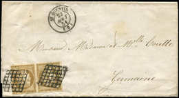 Let EMISSION DE 1849 - 1b   10c. Bistre-VERDATRE, PAIRE Obl. GRILLE S. LAC, Càd T15 St QUENTIN 22/8/51, TB, Cote Maury,  - 1849-1850 Ceres