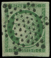 EMISSION DE 1849 - 2    15c. Vert, Grandes Marges, 3 Amorces De Voisins, Obl. ETOILE, Superbe. J - 1849-1850 Cérès