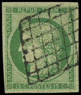 EMISSION DE 1849 - 2    15c. Vert, Oblitéré GRILLE, TB. C - 1849-1850 Ceres