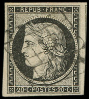 EMISSION DE 1849 - 3a   20c. Noir Sur Blanc, Oblitéré GRILLE, Amorce De Voisin à Droite, TTB - 1849-1850 Cérès
