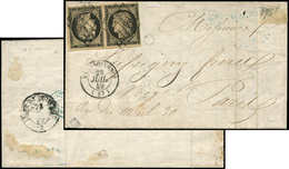 Let EMISSION DE 1849 - T3d 20c. Noir Sur Jaune, TETE BECHE Obl. GRILLE S. LSC, Càd T15 VALENCIENNES 28/7/49, TB - 1849-1850 Cérès