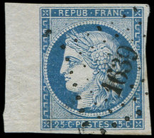 EMISSION DE 1849 - 4    25c. Bleu, Bdf, Obl. PC 1639 De LANGRES, TTB - 1849-1850 Cérès