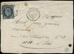 EMISSION DE 1849 - 4a   25c. Bleu Foncé, Obl. GRILLE Et Taxe Double Trait 25 S. Devant, Càd T15 ARLES-S-RHONE 9/9/51, TB - 1849-1850 Ceres
