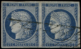 EMISSION DE 1849 - 4a   25c. Bleu Foncé, PAIRE Obl. GRILLE SANS FIN, TB. J - 1849-1850 Cérès