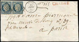 Let EMISSION DE 1849 - 4    25c. Bleu, PAIRE Obl. GRILLE S. LAC CHARGE, Càd T15 TULLE 15/1/52, Superbe - 1849-1850 Ceres