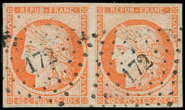 EMISSION DE 1849 - 5    40c. Orange, PAIRE Obl. PC 172, Infime Pli Entre Les 2 Timbres Touchant Légèrement Un Filet, Asp - 1849-1850 Ceres