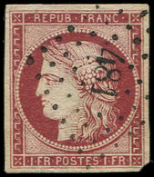 EMISSION DE 1849 - 6b    1f. Carmin Foncé, Obl. PC 481, Filet Coupé Dans Un Angle, Belle Nuance, B/TB - 1849-1850 Cérès