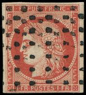 EMISSION DE 1849 - 7a    1f. Vermillon VIF, Obl. Rouleau De GROS POINTS, Très Jolie Nuance, TTB, Certif. Calves - 1849-1850 Ceres