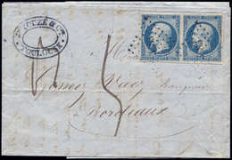 Let PRESIDENCE - 10   25c. Bleu, PAIRE Obl. PC 3383 S. LAC, Taxe 5 Plume, TTB - 1852 Luis-Napoléon