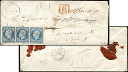 Let PRESIDENCE - 10   25c. Bleu, BANDE De 3 Obl. PC 519 S. Env. Rec., Càd T14 BREZOLLES 17/3/54, TTB. S - 1852 Luigi-Napoleone