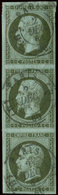 EMPIRE NON DENTELE - 11    1c. Olive, BANDE Verticale De 3 Oblitérée Càd PARIS 2/12/6( ), TB - 1853-1860 Napoléon III