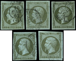 EMPIRE NON DENTELE - 11    1c. Olive, 5 Ex. Choisis Obl. Càd, TB - 1853-1860 Napoleone III