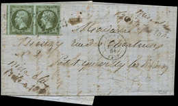 Let EMPIRE NON DENTELE - 11    1c. Olive, PAIRE Obl. PC 2738 S. LAC, Càd T15 ROUEN 18/12/61, Mention Manuscrite "mise à  - 1853-1860 Napoleone III