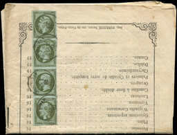 Let EMPIRE NON DENTELE - 11    1c. Olive, BANDE De 4 Obl. Càd T15 MONTAUBAN 6/10/62 Sur Imprimé, TB - 1853-1860 Napoléon III