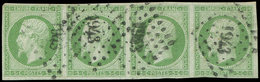 EMPIRE NON DENTELE - 12a   5c. Vert-jaune, BANDE De 4 Oblitérée PC 1943, Petite Fente S. 1er Ex., B/TB - 1853-1860 Napoléon III