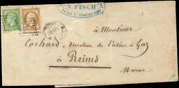 Let EMPIRE NON DENTELE - 12 Et 13B, 5c. Vert (touché) Et 10c. Bistre T II, Voisin En Bas Et Fragment De Cachet Contrôle  - 1853-1860 Napoleone III