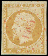 EMPIRE NON DENTELE - 13Aa 10c. Jaune-citron, T I, Obl. PC 1495 En ROUGE, TTB. Br - 1853-1860 Napoléon III.