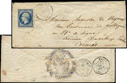 Let EMPIRE NON DENTELE - 14A  20c. Bleu, T I, Obl. PC 2716 S. Env., Càd T15 ROMAINVILLE ( )/2/(56), Frappe Faible, Au Ve - 1853-1860 Napoléon III.