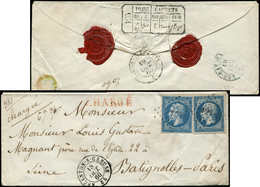 Let EMPIRE NON DENTELE - 14A  20c. Bleu, T I, 2 Ex. Obl. PC 126 S. Env. CHARGE, Càd T15 ARGENTON-S-CREUSE 18/10/60, TTB - 1853-1860 Napoleon III