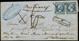 Let EMPIRE NON DENTELE - 14A  20c. Bleu, T I, 2 Ex. Obl. PC 2723 Et Annulation à La Plume, Lettre Adressée à Paris Et Ré - 1853-1860 Napoléon III.