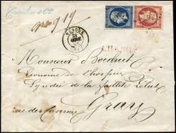 Let EMPIRE NON DENTELE - 14A Et 17A, 20c. Bleu T I Et 80c. Carmin, Les 2 Défx, Obl. PC 3546 S. Env. CHARGE, Càd T15 VESO - 1853-1860 Napoleon III