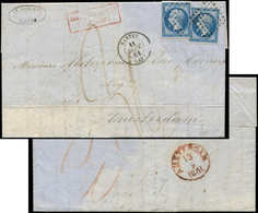 Let EMPIRE NON DENTELE - 14B  20c. Bleu, T II, 2 Ex. Obl. PC 2221 S. LAC, Càd T15 NANTES 11/9/61, Taxe 30, Arr. AMSTERDA - 1853-1860 Napoléon III.