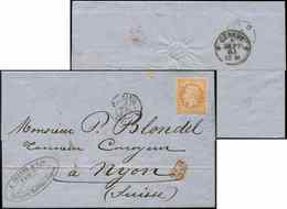 Let EMPIRE NON DENTELE - 16   40c. Orange, Obl. ROULETTE De POINTS S. LAC, Càd PARIS 31/8/61, Arr. GENEVE 1/9 Puis NYON, - 1853-1860 Napoléon III.