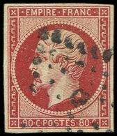 EMPIRE NON DENTELE - 17Ar 80c. VERMILLONNE FONCE, Obl. Los. D, Nuance Certifiée Calves, TB. C - 1853-1860 Napoléon III