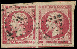 EMPIRE NON DENTELE - 17B  80c. Rose, PAIRE, 5 Voisins, Obl. Los. M Bâton, TTB - 1853-1860 Napoléon III