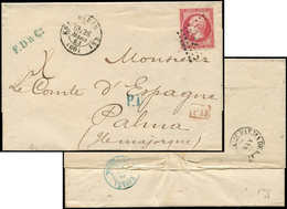 Let EMPIRE NON DENTELE - 17B  80c. Rose, Obl. Los. KS1 S. LSC, Càd KS1 PARIS KS1 28/3/63, Arr. PALMA DE MALLORCA 30/3, T - 1853-1860 Napoléon III