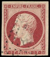 EMPIRE NON DENTELE - 18    1f. Carmin, Obl. PC, Frappe Légère, TB, Certif. Miro - 1853-1860 Napoléon III